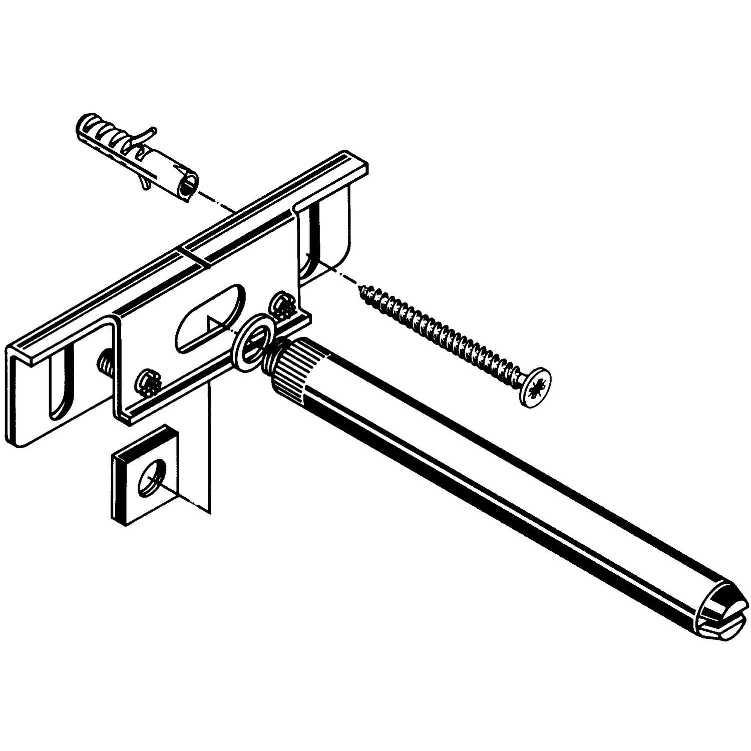 Wandplank blinde bevestiging pin schematische tekening