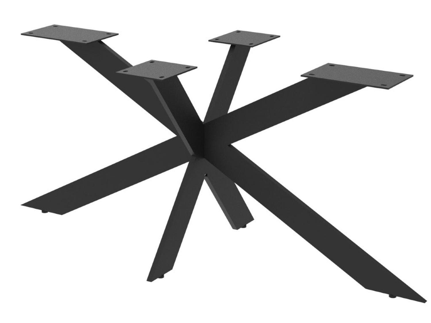 Zwart stalen spinpoot onderstel met vier montageplaten voor een massief houten tafel