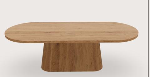 Eiken houten tafelblad, plat ovaal met breed conisch middenpoot in eiken