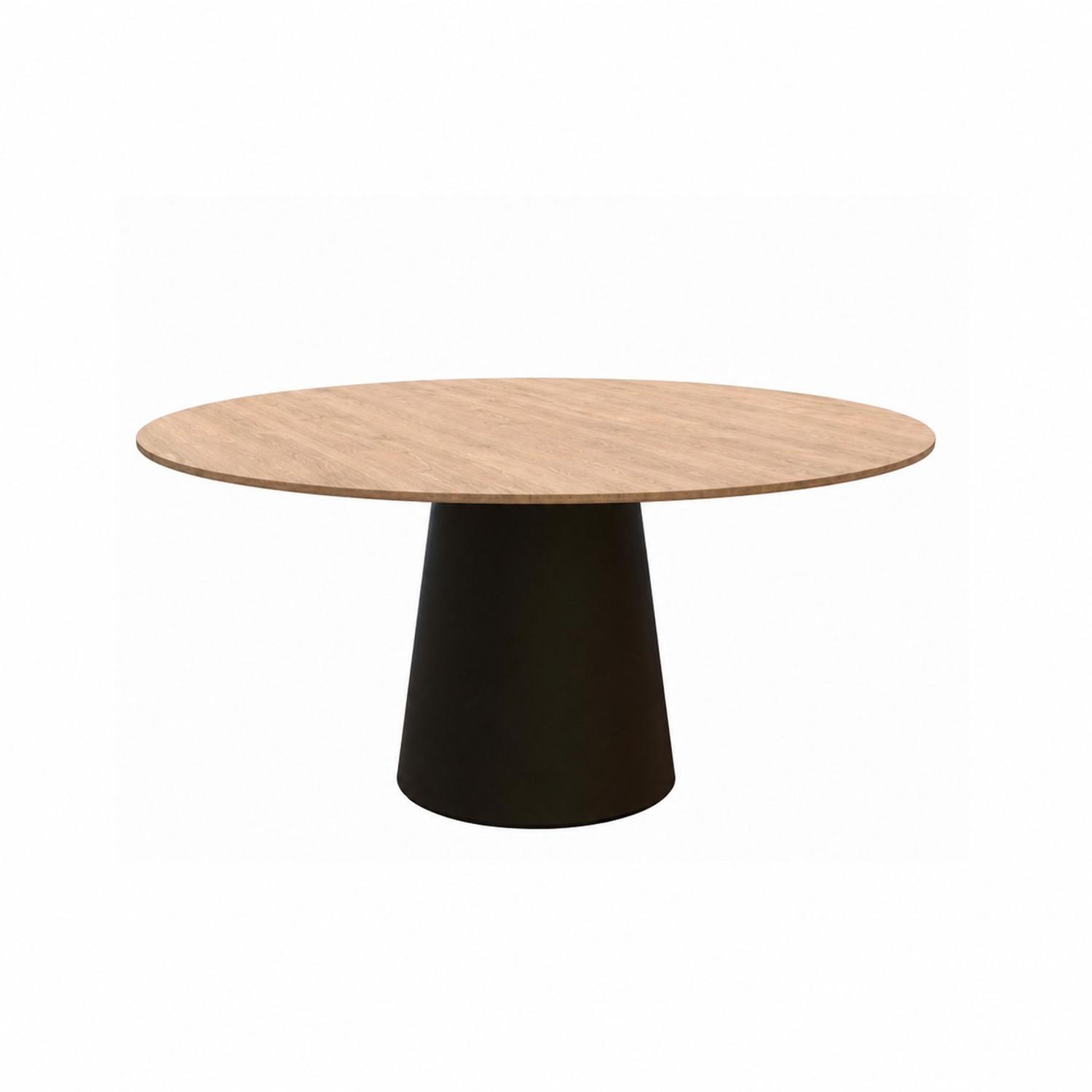 Ronde tafel met massief eiken tafelblad en zwart conisch onderstel